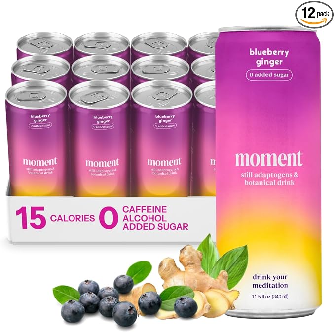 Moment Adaptogen Drink (Shark Tank) - Non Carbonated Botanical Tea - Calm, Clarity & Relaxation with L-Theanine & Ashwagandha - Non Alcoholic Drinks - 0 Sugar 0 Caffeine - 12 Pack 11.5 fl oz