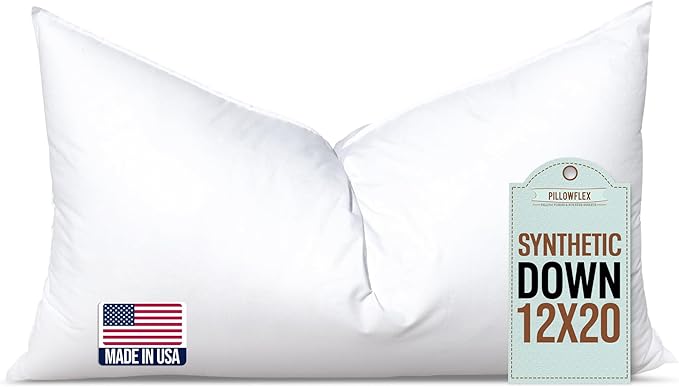 Pillowflex Synthetic Down Pillow Insert 12x20 in - Karate Chop Pillow | Small Rectangle Sham Form, Plush Polyester Cotton Blend, Cloud-Like Comfort, Clump-Resistant Fill, Smooth Elegant Finish