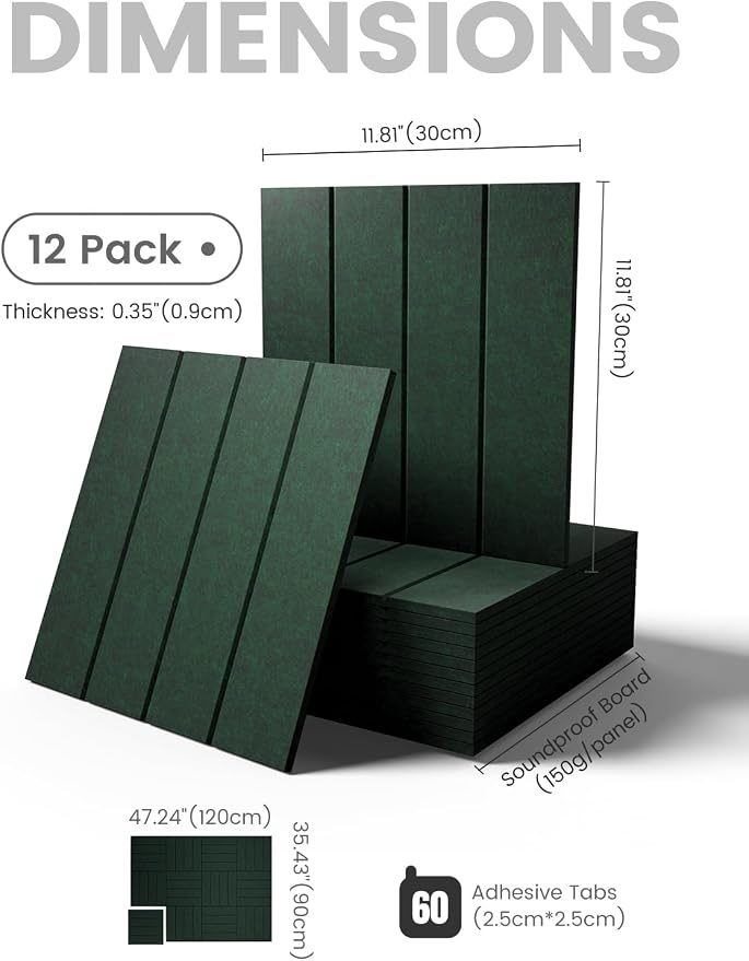 Fluxynara 48" x 36" Large Felt Bulletin Board, Pine Green | 12 Pack Cork Board Alternative with 60 Safe Adhesive Tabs, Pin Boards for Wall Decor, Home, Office, Classroom,Dorm
