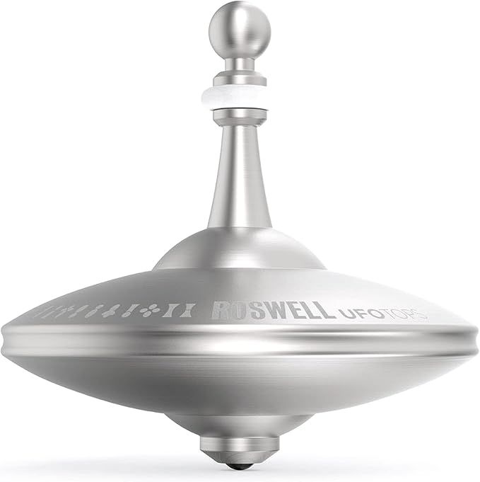 UFO Tops Roswell - Metal Spinning Fidget Toy Top - Inspired by The Documented 1947 UFO Sighting in Roswell, New Mexico (Color: Cosmic Silver)