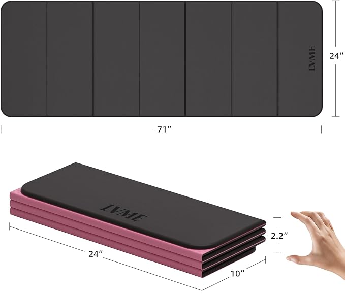 Foldable Yoga Mat 0.32 inches Thick(8mm), SGS Certified POE Material | Non Slip, 71 x 24 inches, Foldable for Travel, Pilates, Camping, Environmental Sports Mat, Odorless