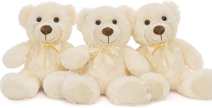 MaoGoLan 3 Pieces Bulk Teddy Bears Stuffed Animals Baby Shower, Soft Small Beige Stuffed Teddy Bears in Bulk, 13.5" Cuddly Mini Teddy Bears Centerpiece,Wedding,Party,Engagement