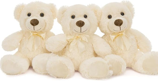 MaoGoLan 3 Pieces Bulk Teddy Bears Stuffed Animals Baby Shower, Soft Small Beige Stuffed Teddy Bears in Bulk, 13.5" Cuddly Mini Teddy Bears Centerpiece,Wedding,Party,Engagement