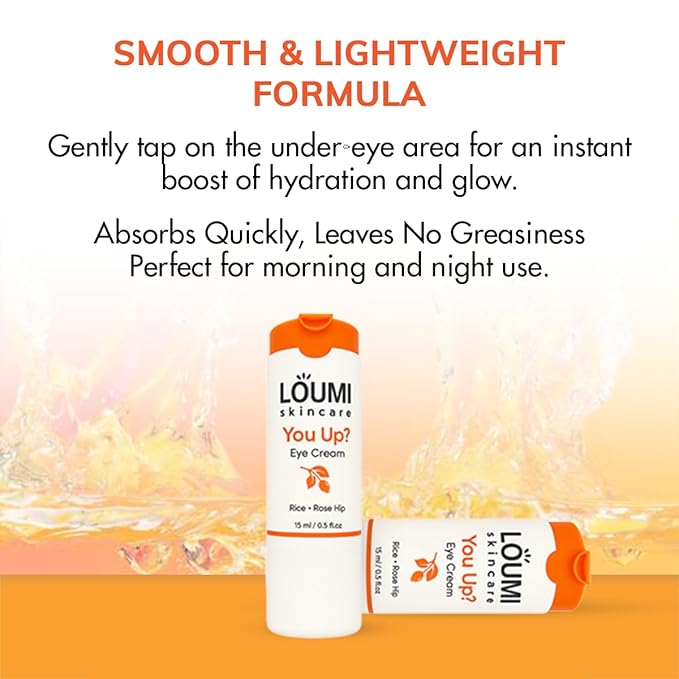 LOUMI Skincare You Up? Rose Hip Eye Cream | Brightening, Hydrating Under-Eye Cream | Reduces Dark Circles, Puffiness & Wrinkles | Rice, Soy & Rosehip Collagen Boost | Natural, Vegan, Cruelty-Free 1oz