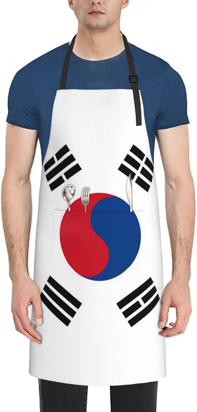 Cute Flag Kitchen Cooking Aprons for Women Men Adjustable Patriotic Flag Apron with 2 Pockets for Home Kitchen Garden