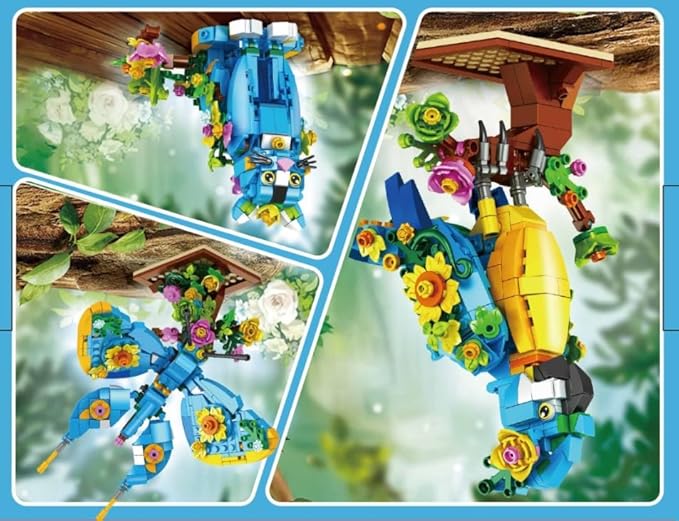 Flower Cat Building Set, 3 in 1 Floral Parrot Butterfly Animal Figure Building Toy for Home Office Art Decor, 412 PCS Building Block Gift for Adults Kids Boys Girls Ages 8 9 10 11 12+