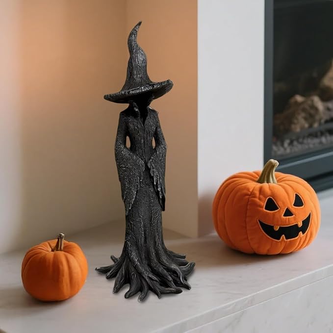 Cracker Barrel Tree Witch Statue – Halloween Resin Figurine | Retro Magician Decor | Dark Fantasy Ornament | Nib Festival Collectible (Witch 8in)
