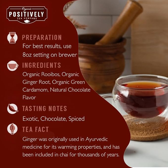 Organic Positively Tea Company, Chocolate Chai Rooibos Tea, K-Cup Compatible, 24 Pods