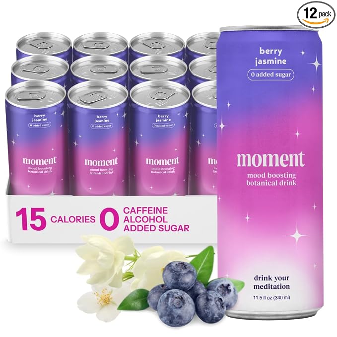 Moment Adaptogen Drink (Shark Tank) - Calm, Clarity & Relaxation with L-Theanine & Ashwagandha - Non Alcoholic Drinks for Adults - Sparkling Botanical Soda - 0 Sugar 0 Caffeine - 12 Pack 11.5 fl oz