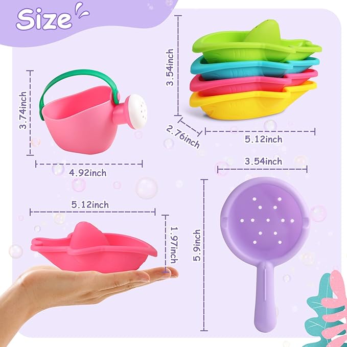 Fajiabao Baby Bath Toys for Kids Ages 1-3 Toddler Bath Toys Mold Free for 12+ Months Bathtub Beach Sand Pool Water Table Toys for 1 2 3 4 5 6 Years Old Girls Boys Gifts (6 PCS)