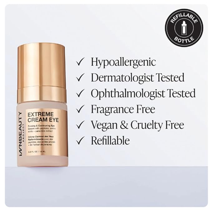 Innbeauty Project Extreme Cream Eye Firming & Contouring Eye Cream with Peptides & Botanicals, Refillable 0.5 OZ (15ml)
