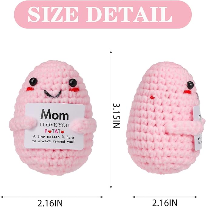 Birthday Gifts for Mom Handmade Emotional Crochet Positive Potato with Encouragement Card (I Love Mom)