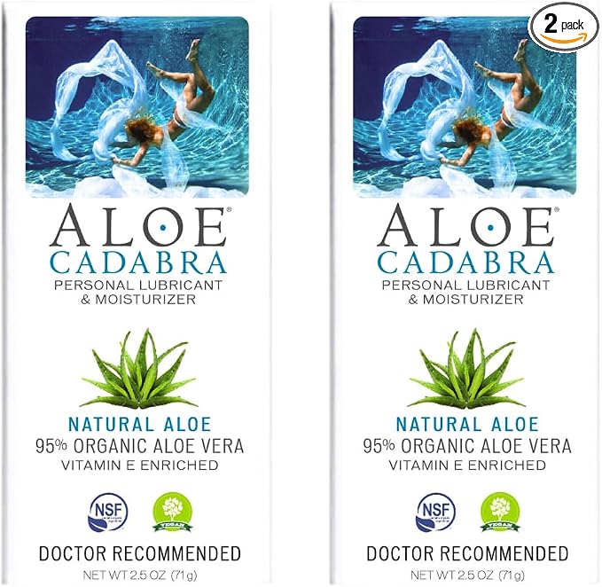Aloe Cadabra Natural Water Based Personal Lubricant and Vaginal Moisturizer, NSF Certified Organic Aloe Lube for Men, Women and Couples, Non-Staining, pH Balanced (Unscented 2.5 Ounces, 2 Pack)