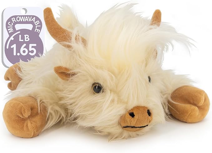MARYSUN Microwavable Highland Cow Stuffed Animal Toy - Weighted Heating Pad Stuffed Animal Gift for Girls and Kids 1.65LB