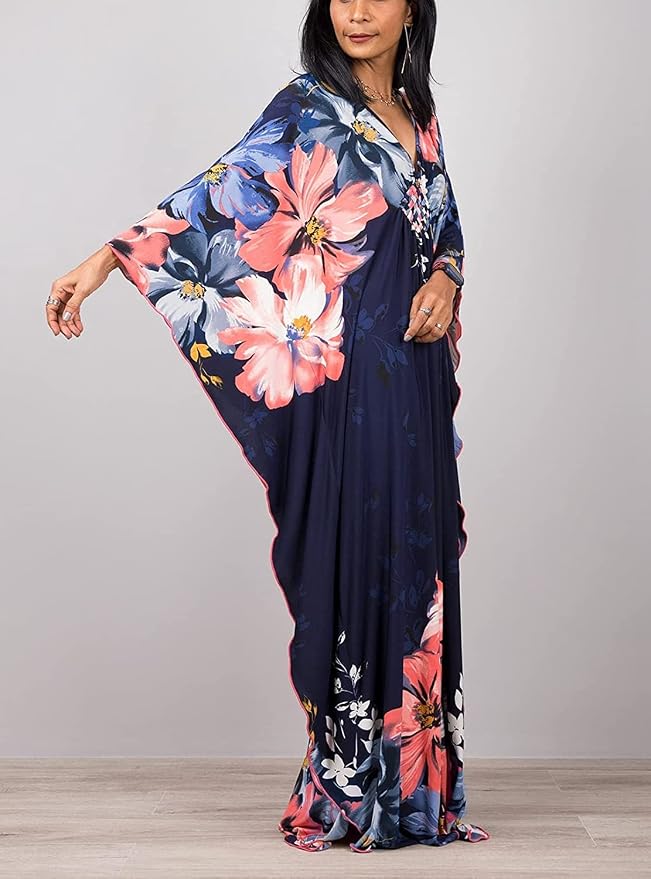 Venasha Womens Caftan Floral Print Kaftan Dress Short Sleeve Swimsuit Cover up Loungewear for Summer