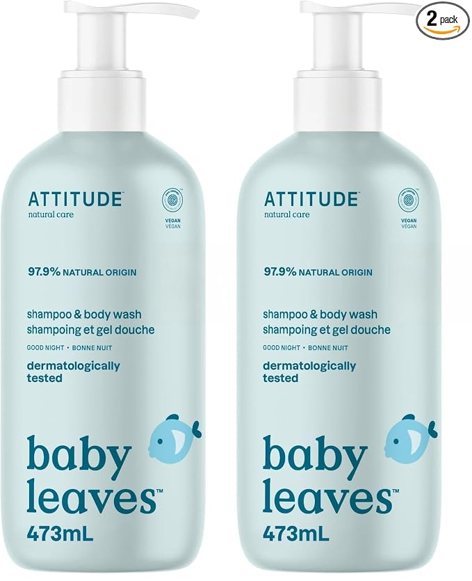ATTITUDE 2-in-1 Shampoo and Body Wash for Baby, EWG Verified, Dermatologically Tested, Vegan, Good Night, 16 Fl Oz (Pack of 2)