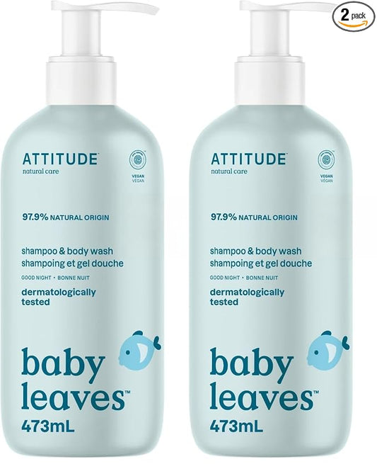 ATTITUDE 2-in-1 Shampoo and Body Wash for Baby, EWG Verified, Dermatologically Tested, Vegan, Good Night, 16 Fl Oz (Pack of 2)