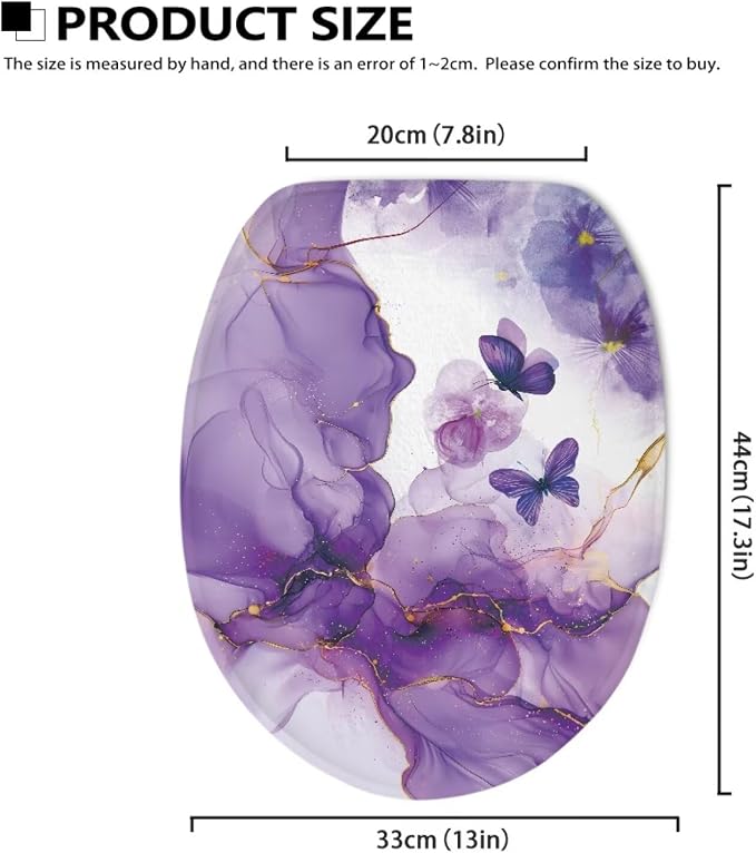 Purple Marble Toilet Seat Lid Covers for Bathroom Butterfly Toilet Bowl Cover Lid with Elastic Universal Fit Elongated Oval Round Lid Bottom Soft Bathroom Replacement