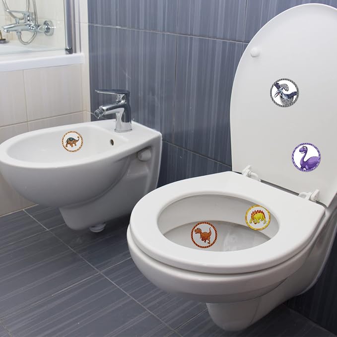 Laumoi 120 Pcs Toilet Targets for Boys Training Flushable Dinosaur Targets Potty Pee Toilet Target Stickers Dinosaur Potty Training Seat for Boys Use