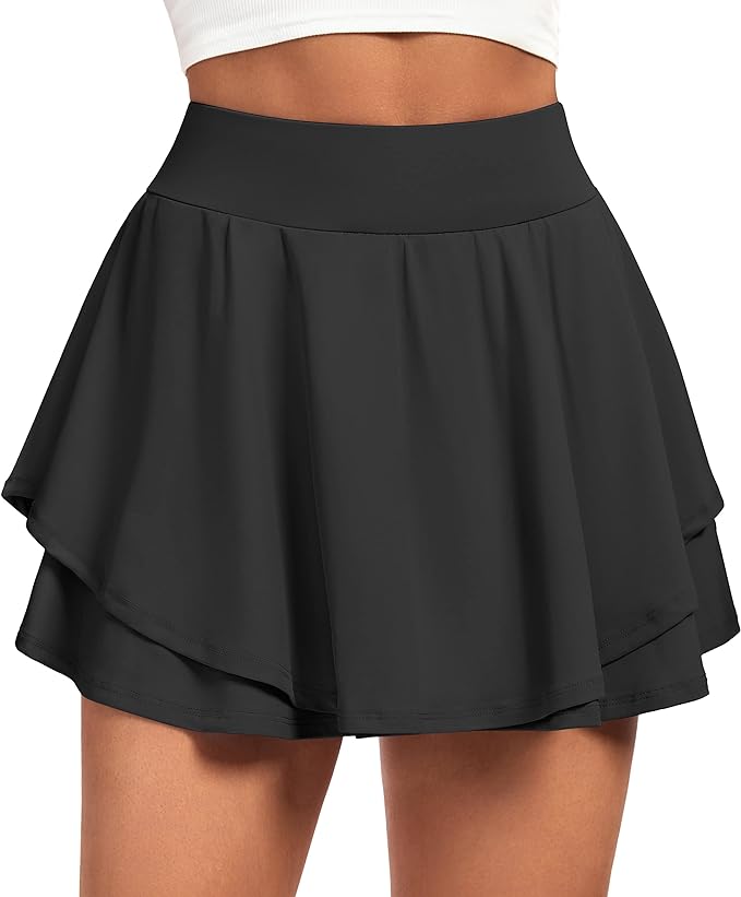 IUGA Tennis Skirt Pleated Skorts for Women with Pockets Skirts for Women | Double Ruffle Skort , Built-In Shorts, 2 Pockets, Tummy Control Breathable, Quick-dry, for Golf, Athletic, Running, Workout