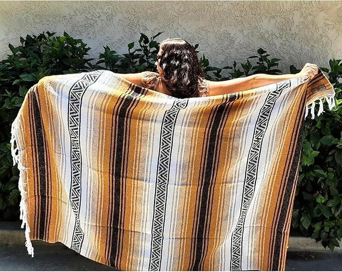 Open Road Goods Bulk Falsa Blankets - Handwoven Authentic Mexican Falsa - Great for Weddings, Yoga, Beach, Picnics, or Mexican Throw! (Tan/Yellow, 15 Pack)