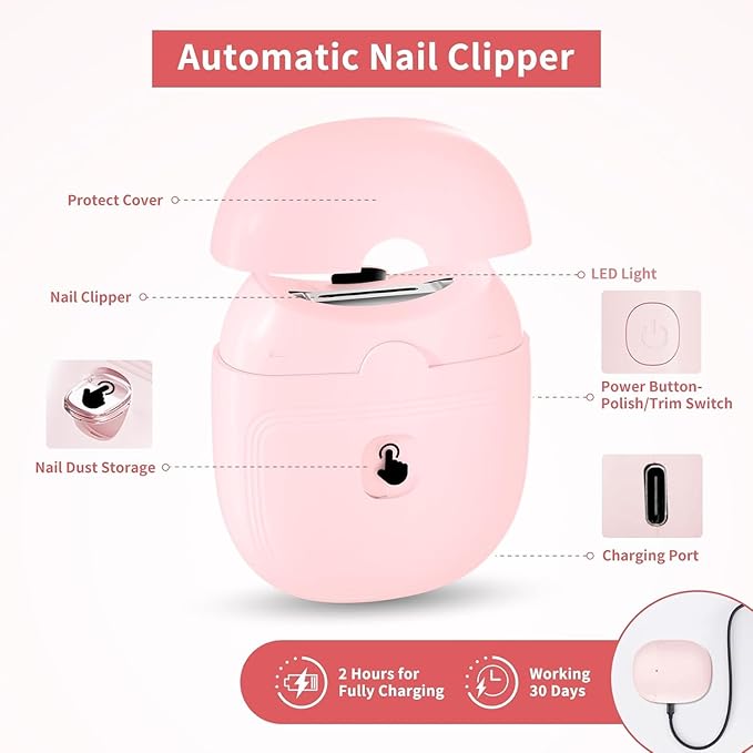 Electric Nail Clipper,Automatic Baby Electric Nail Trimmer, Rechargeable 2 Speed Nail Kit for Elderly, LED Light Manicure Set,Fingernail Clipper Gift for Kids,Adult