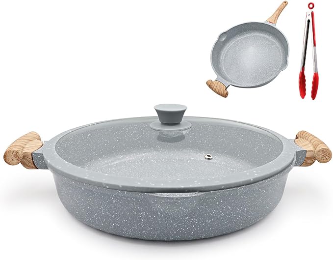 AIKENBBKK Ceramic Frying Pan with Lid, 14 Inch Saute Pan, Non Stick Frying Pans, 2-In-1 Large Cooking Pan, Nonstick Skillet, Compatible with All Stoves, PTFE & PFOA Free, Blue