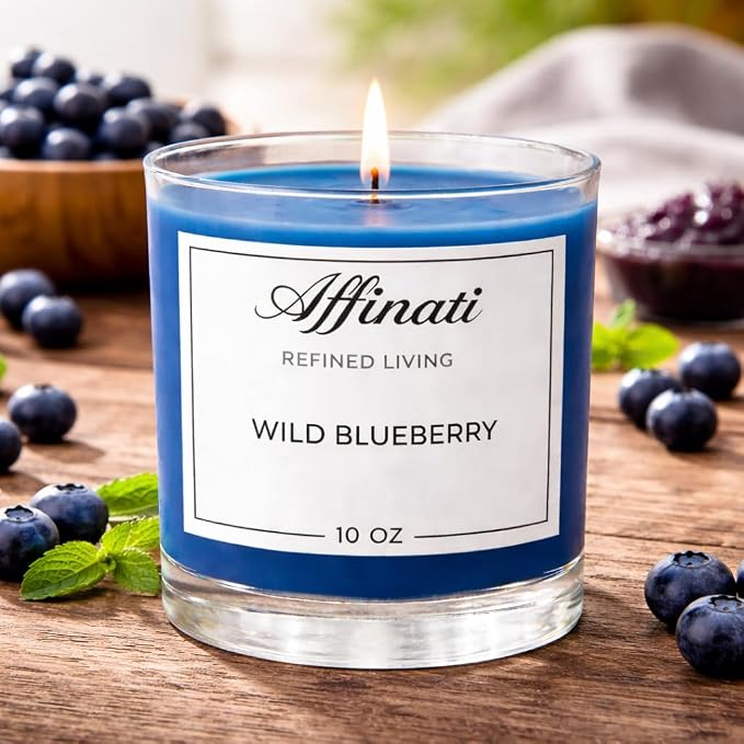 Wild Blueberry Affinati 10 oz Scented Candle for Home – Long Lasting Fruity Soy Blend Candle with Wooden Wick, Strong Scent Throw Glass Jar Candles, Premium Clean Burning Aromatherapy Gifts