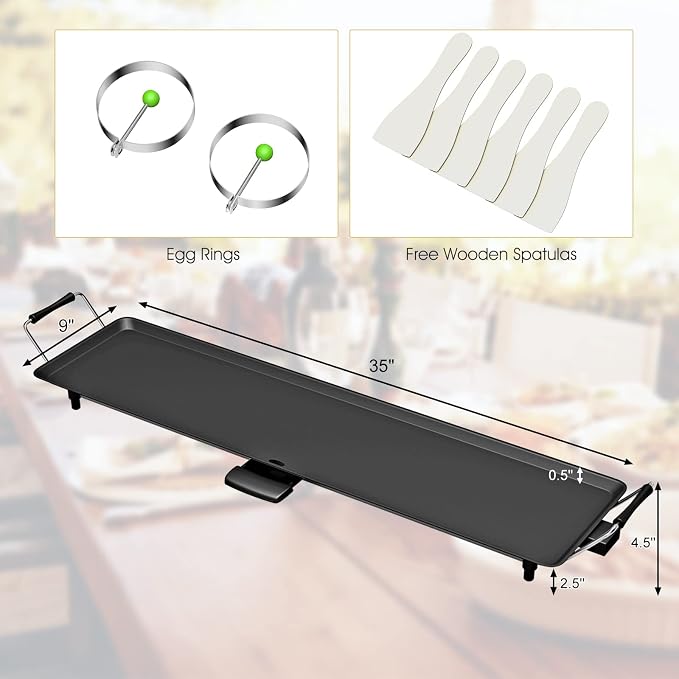 Costzon 35" Electric Griddle, 2000W Nonstick Extra Large Griddle, Long Table Top Grill w/5-Level Temp & Drip Tray, Indoor Outdoor Cooking Plates Teppanyaki Grill for Pancake, BBQ, Camping Gatherings