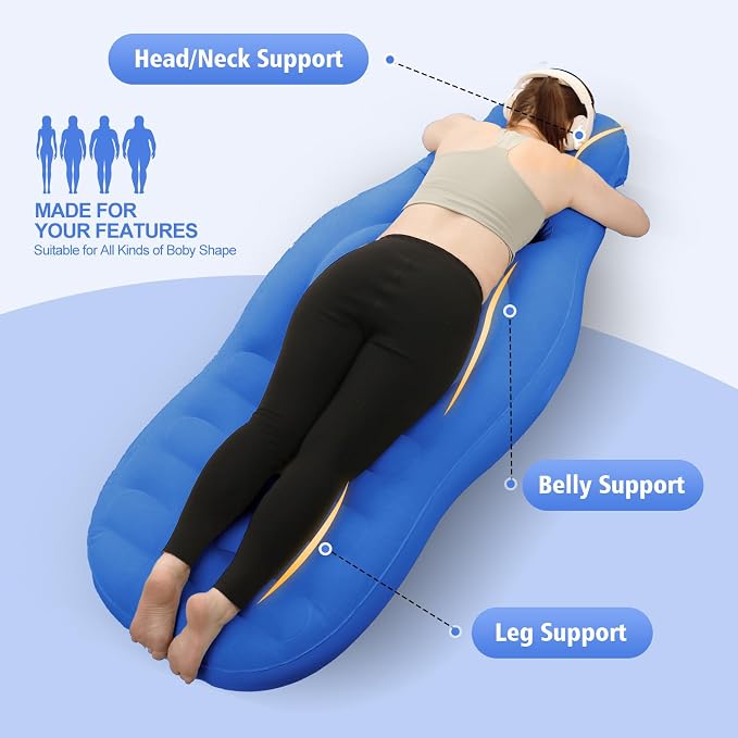 Inflatable Pregnancy Pillow with Hole - Pregnancy Blow Up Mattress, Maternity Pillow Inflatable for Prone Sleeping Includes Electric Pump, Relieves Back/Hip Pain, Blue