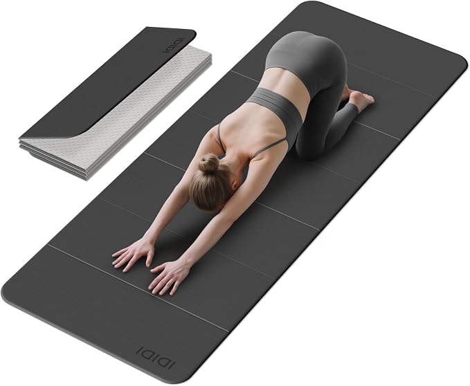 Foldable Extra Large Yoga Mat 74"×31.5", 8mm Double-Sided Non Slip Lightweight Fitness Mat for Man & Woman, Portable for Home Studio & Travel