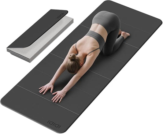 Foldable Extra Large Yoga Mat 74"×31.5", 8mm Double-Sided Non Slip Lightweight Fitness Mat for Man & Woman, Portable for Home Studio & Travel