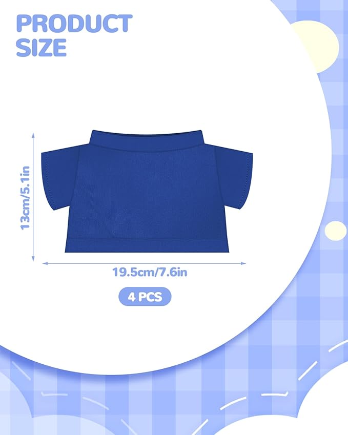 4 PCS Stuffed Bear Basic T Shirt Clothes for 12-15.7 Inch, T Shirt Classic Crew Neck Bear, Cute Tiny Clothes DIY Bear Toy (for 12-15.7 Inch,Blue)