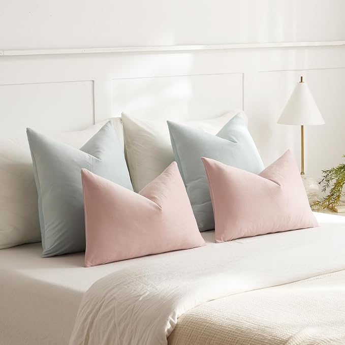 Throw Pillow Covers 18x18 Light-Blue: Pack of 2 Cozy Soft Velvet Square Modern Luxury Decorative Throw Pillow Cases for Sofa Couch Living Room Bed Home Decor