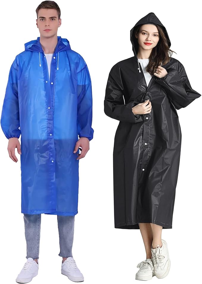 HLKZONE Raincoat, 2 Pack Rain Ponchos for Adults Travel Rain Jacket Packable Rain Coats for Women with Drawstring Hood