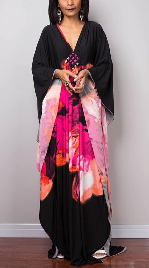 Venasha Womens Caftan Floral Print Kaftan Dress Short Sleeve Swimsuit Cover up Loungewear for Summer