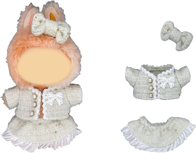 [3 in 1] 17cm Doll Clothes(NO Doll), Cute Dolls Outfit Accessories Luxury Style with White Tweed Fabric Pearl Buttons & Dress Small Kawaii Clothes Set for Dolls (Style 16)
