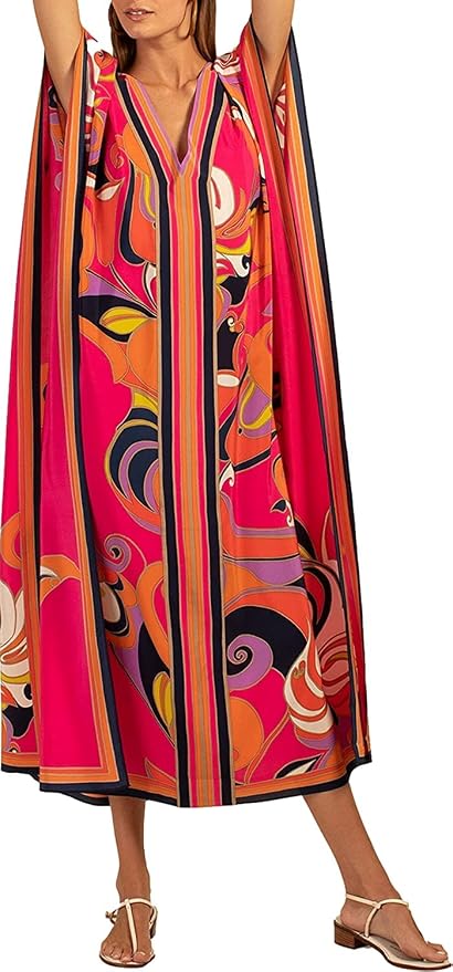 Venasha Womens Caftan Floral Print Kaftan Dress Short Sleeve Swimsuit Cover up Loungewear for Summer