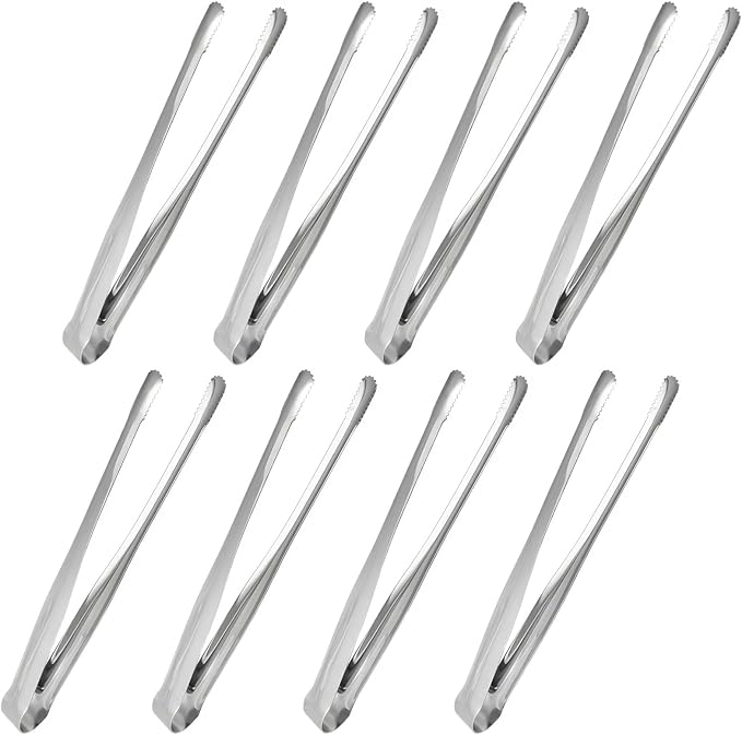 8 Pack Kitchen Tongs, Stainless Steel Serving Tongs with Non-Slip Tips for Cooking，Easily Control Kitchen Tweezer, Multi-Purpose Korean Tong for Baking, Food Plating, BBQ (7 Inch)