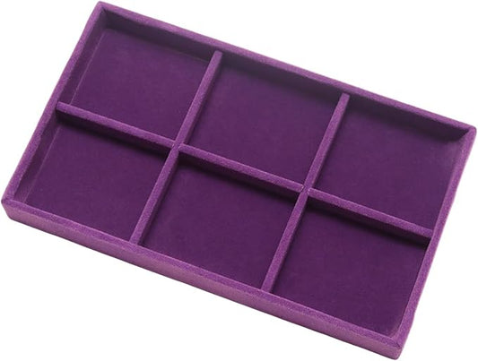 Velvet Jewelry Trays for Drawers, Purple Stackable, 6 Grids | Jewelry Drawer Organizer Inserts, Ring Earring Necklace Bracelet Holder Organizer Display Tray with Removable Dividers