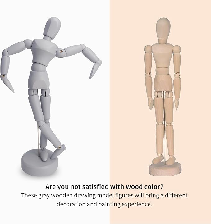 2-Pack 8" Wooden Mannequin Figures Artists Body Dolls Statue Human Action Drawing Model Posable Mini Art Manikin Stop Motion Figure, Wooden Dummy Gifts for Drawing, Painting, Sketching/Grey