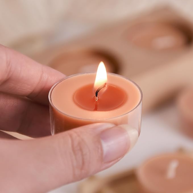 DEYBBY Natural Velvet Wood Scented Soy Wax Tealight Candles Bulk, Aromatherapy Luxury Tea Candle Set of 12-4 Hour Burning Great Gift