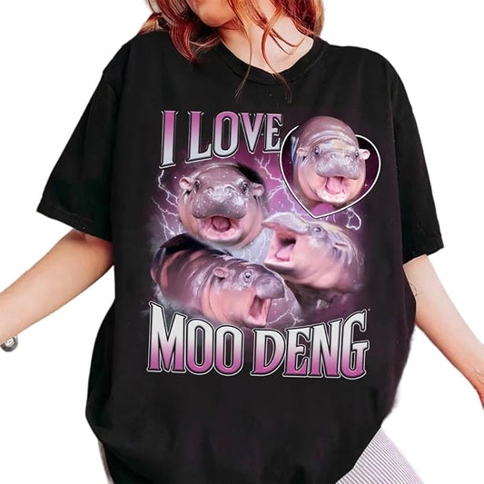 YOUNG GREEN Moo Deng Sweatshirt Moo Deng Bouncy Pig T-Shirt The Cute Baby Hippo Sweatshirt Gift For Moo Deng Lovers