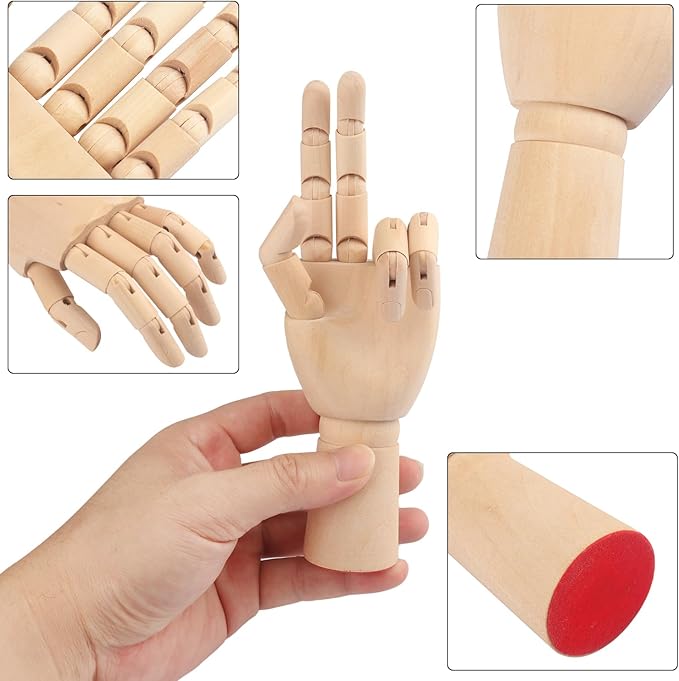 GNIEMCKIN Wooden Hand Model, 3 PCS, 12/10/7 Inches Right Hand Art Mannequin Figure with for Hand Jewelry Display, Decoration, Sketching.