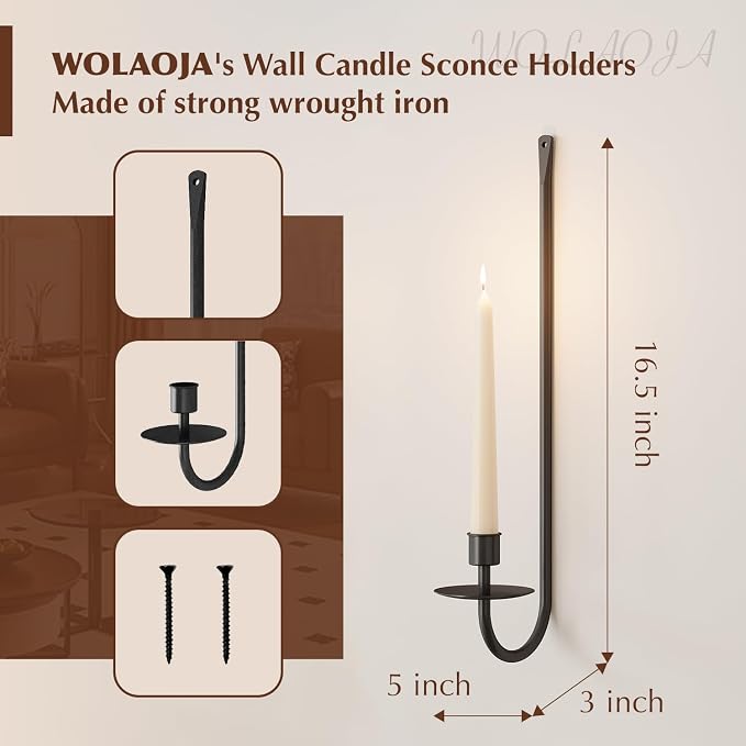 Metal Wall Candle Sconce Holder Set of 2 Wall Mount Candle Holder Pillar Holder Black Modern Wall Candle Sconces Hanging for Living Room Farmhouse Fireplace Wedding