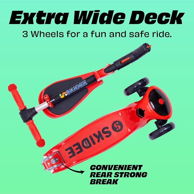 SKIDEE Kick Scooter for Kids Foldable 3 Wheel Scooter with Lean-to-Steer, Adjustable Height, Removable Seat & LED Light Wheels | Toddler Scooter Up to 12 Year Old Boys/Girls