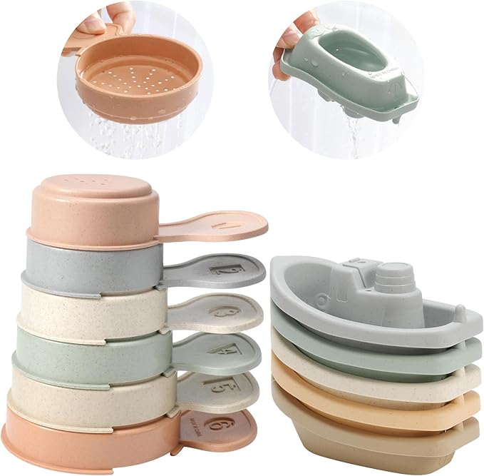 Bath Toys Floating Boats Train with Bathing Spoon,11 Pcs Water Table Toys Mold Free Baby Bath Toys for Toddlers 1-3 Infants 6-12-18 Months,Bathtub Toys Shower Toys for 1 2 3 4 Year Old