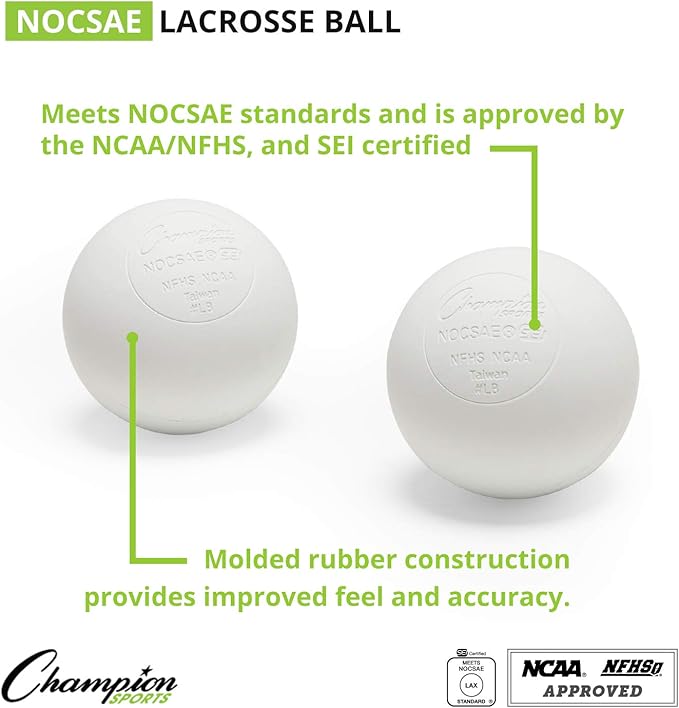 Champion Sports Lacrosse Balls – Official Size SEI Certified, Multi-Color Packs of 3, 6, or 12 for Practice & Games