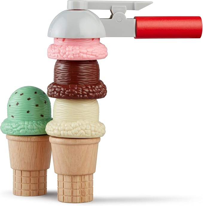 Melissa & Doug Scoop and Stack Ice Cream Playset, Magnetic Wooden Toys & Pretend Play Kitchen Accessories, Preschool Learning Toys for Girls & Boys 3+ - FSC Certified