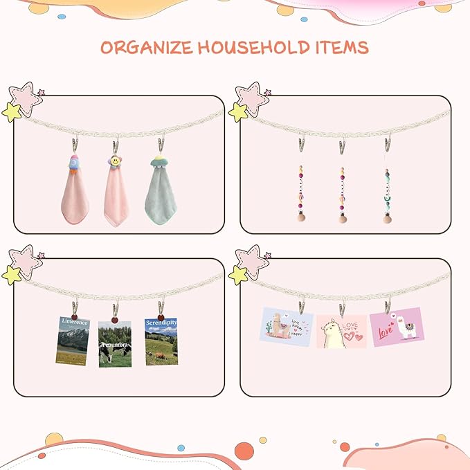 1 Pcs Cotton Stuffed Animal Storage Chain with 20pcs Metal Clips for Hanging Small Plush 80inch Wall Organizer Stuffed Animals Storage Holder for Hanging Nursery Play Room Wall Door (1Pcs White)